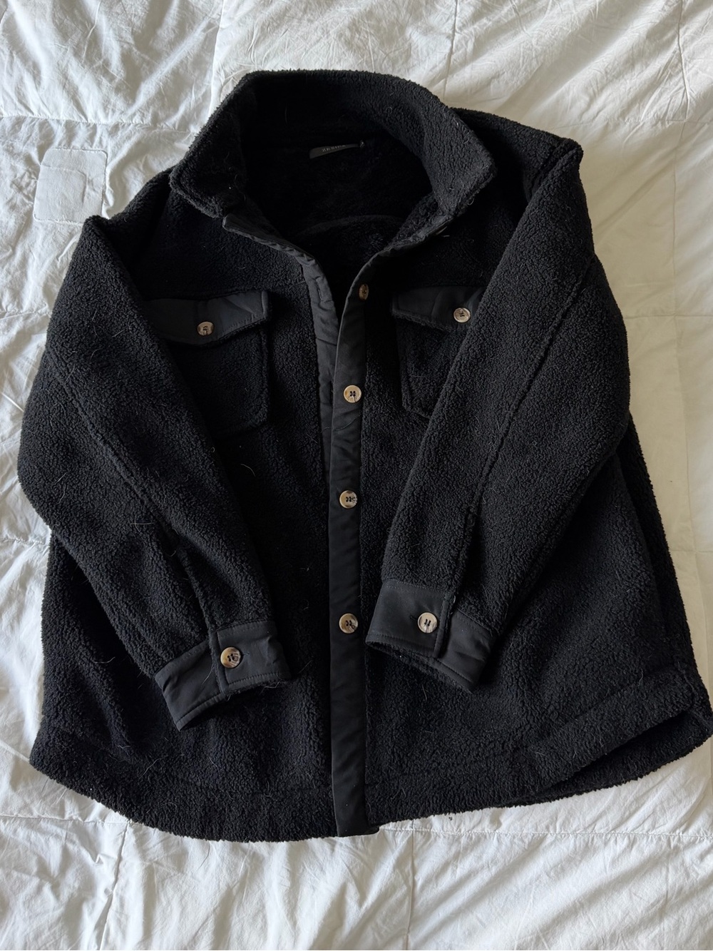 Black Sherpa Button-Up Shacket